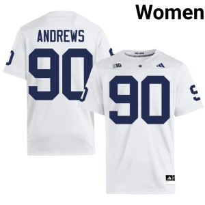 #90 Stitched Liam Andrews White Penn State College Football Women Jersey 878886-616